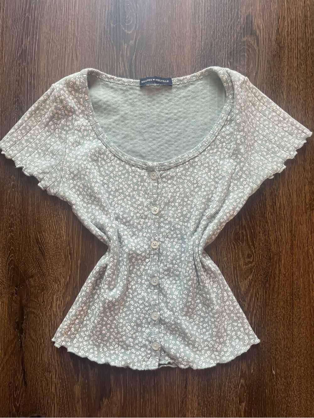 Brandy Melville Sage Green Daisy Button-Front Top